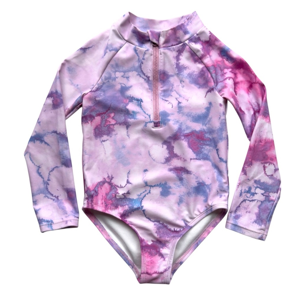 Oshkosh Purple Tie-Dye Long Sleeve Zip Front Rashguard Swimsuit One-Piece 3T